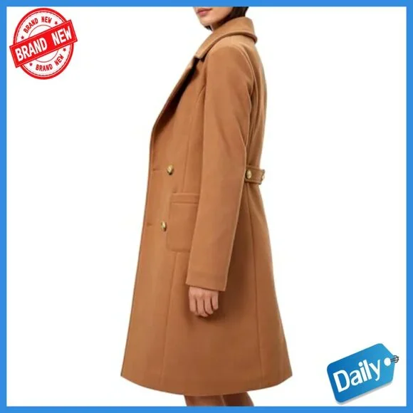 Long Double-Breasted Trench Coat, Polyester, Notch Lapel, Knee-Length Overcoat - Picture 3 of 7